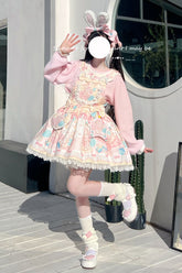 Kawaii Bears Print Yellow Bowknot Stitching Lace Sweet Lolita Strap Dress